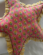 Load image into Gallery viewer, Pink Marigold Hand block printed Star cushion - limited edition
