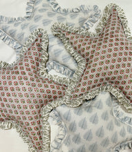 Load image into Gallery viewer, Grey &amp; Pink Daisy Hand block printed Star cushion - limited edition
