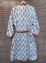 Load image into Gallery viewer, Grace Hand block printed Organic cotton Midi Robe - Womens - Indigo / White
