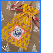 Small Hand block printed draw-tie gift bag