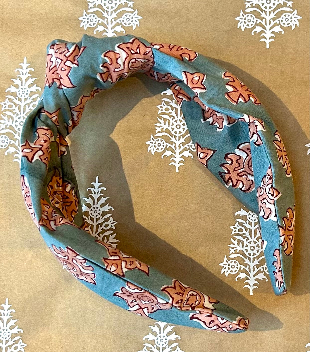 Tabitha topknot hairband with drawstring gift bag - Slate Blue Mini Tree of Life