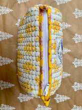 Load image into Gallery viewer, Maddie Handblock Printed Make up Bag - White/Yellow Mini Tree of Life
